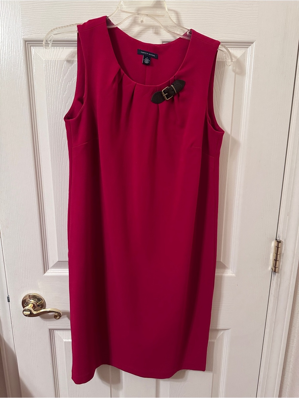 Tommy Hilfiger Red Sleeveless Mini Dress with Buckle Accent